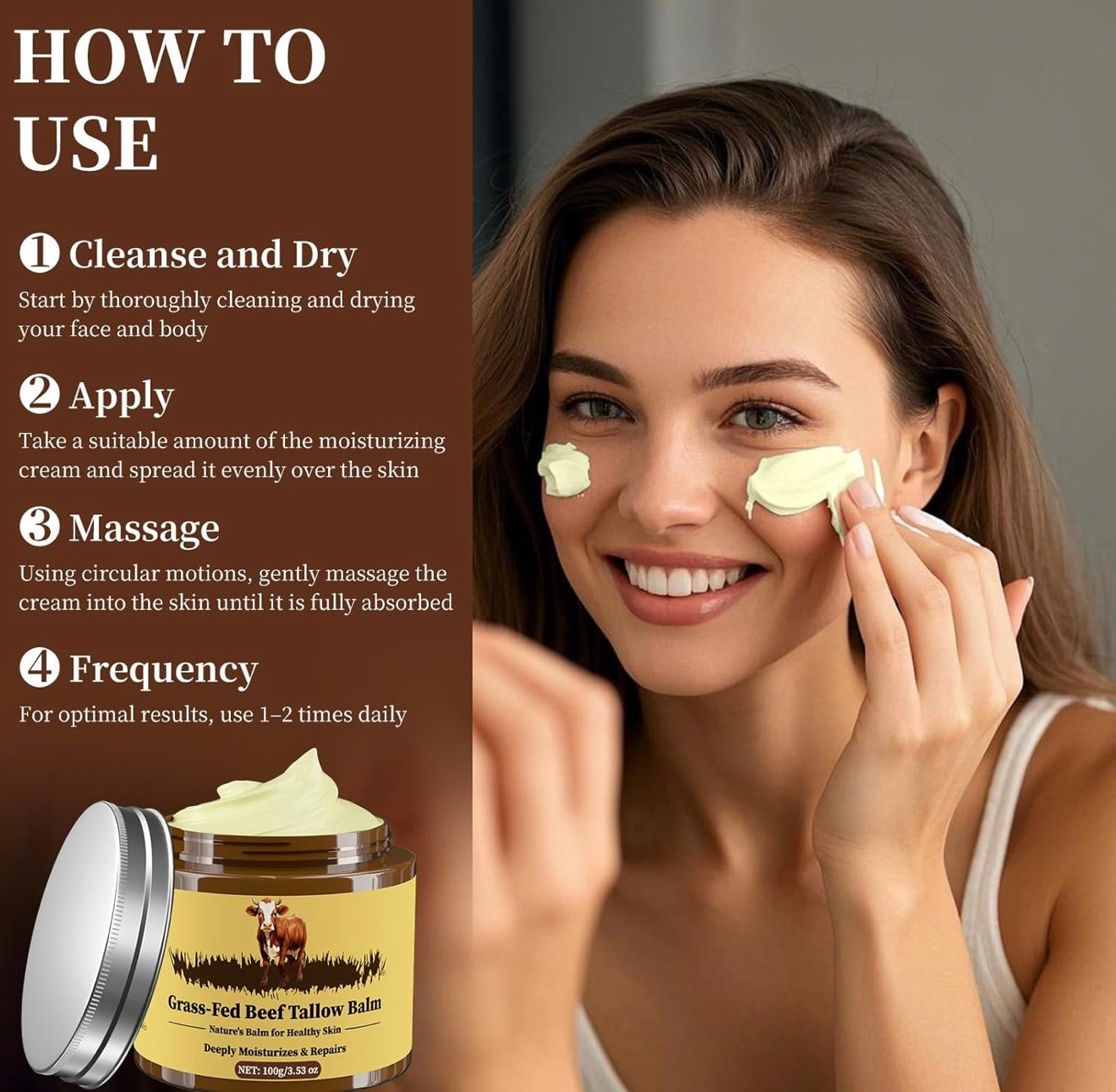 Whipped Organic Beef Tallow & Honey Balm – Deep Moisturizing Face & Body Cream (3.53oz)