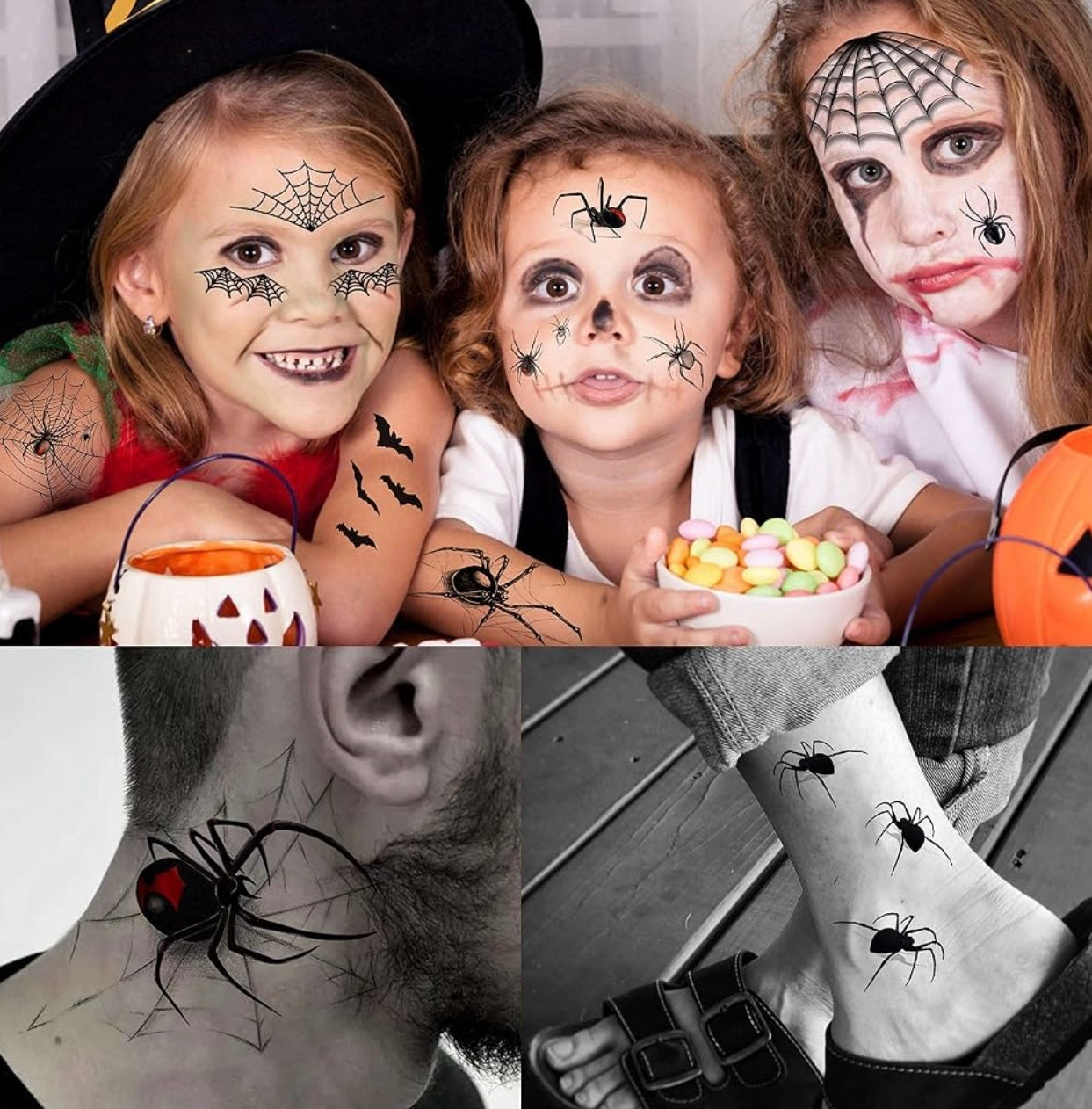 8 Sheets 3D Halloween Spider Web Temporary Tattoos for Face & Body