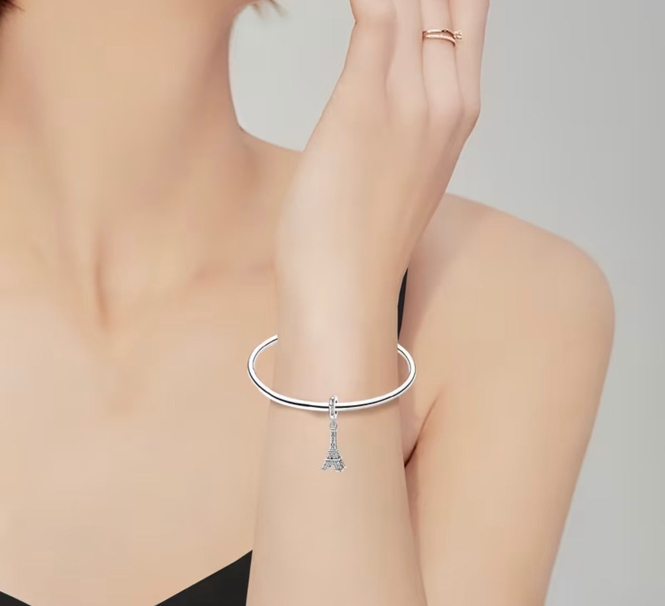 Sterling Silver Eiffel Tower Heart Charm