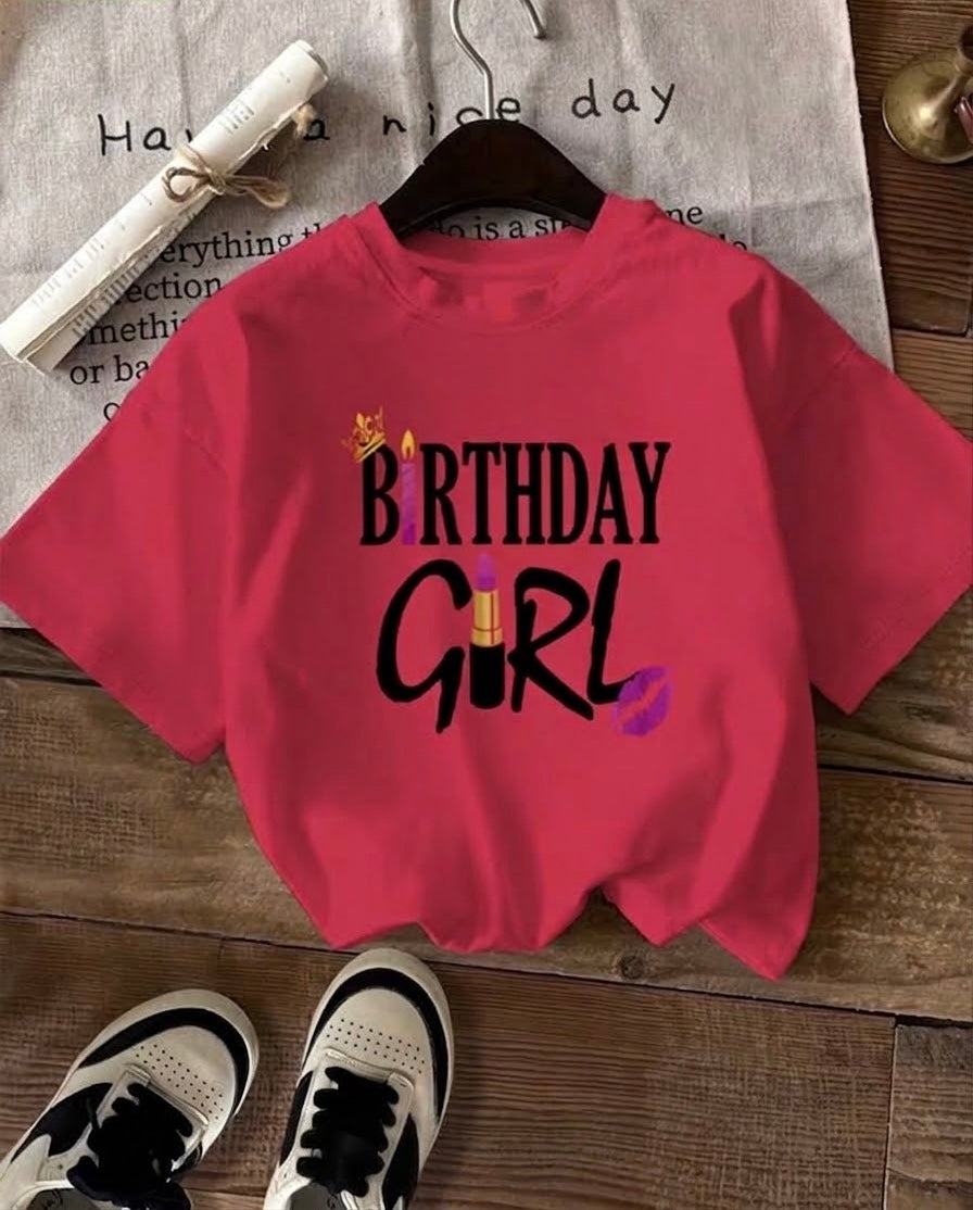 Women's "Birthday Girl" Crown & Lipstick Graphic Crewneck Short Sleeve T-Shirt