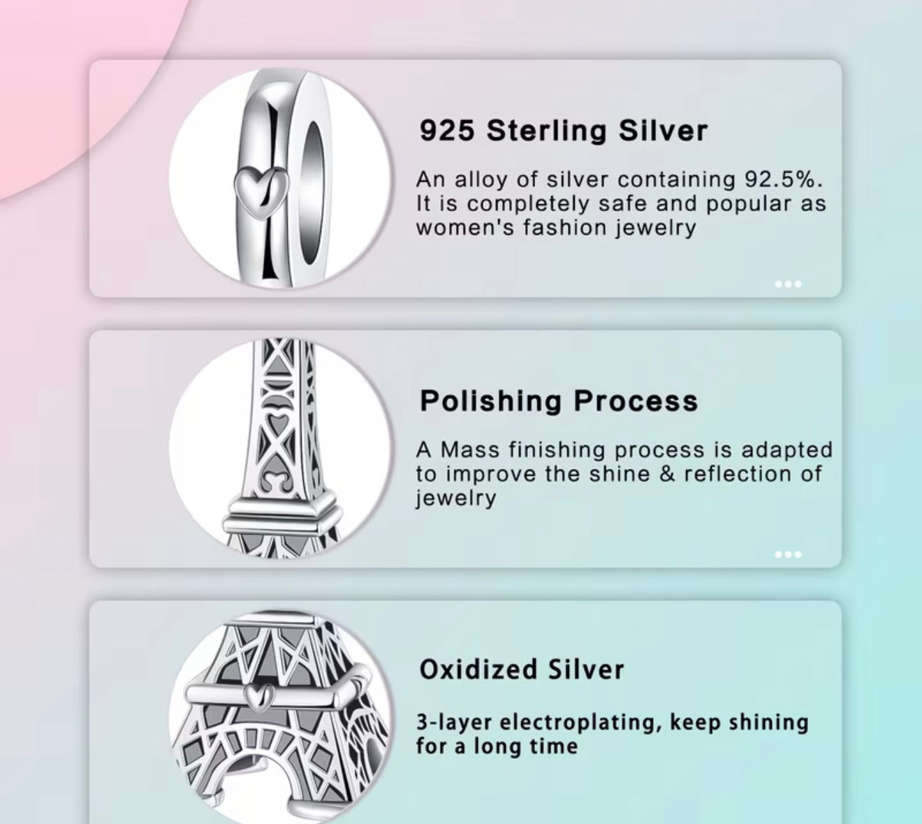 Sterling Silver Eiffel Tower Heart Charm