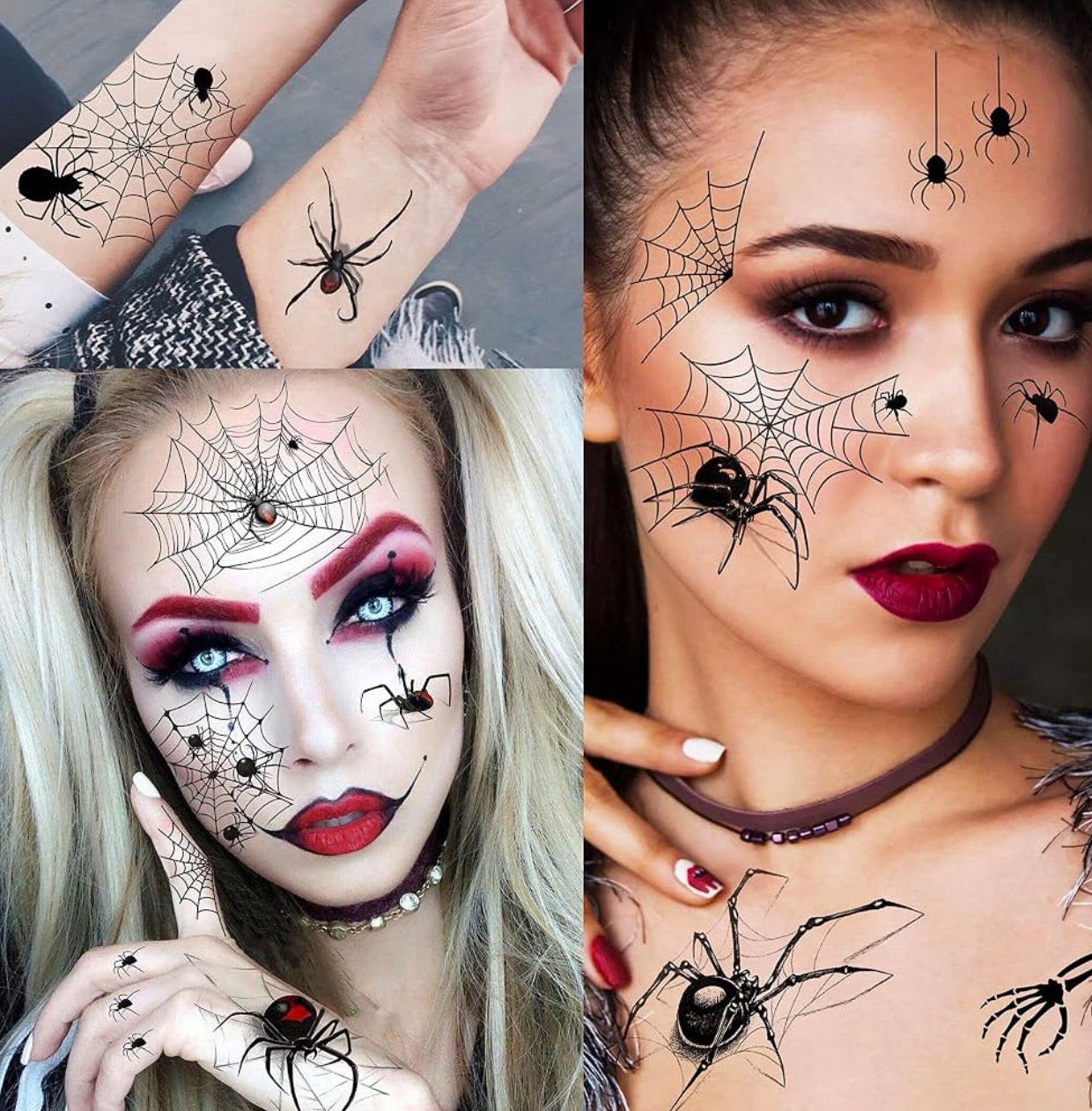 8 Sheets 3D Halloween Spider Web Temporary Tattoos for Face & Body
