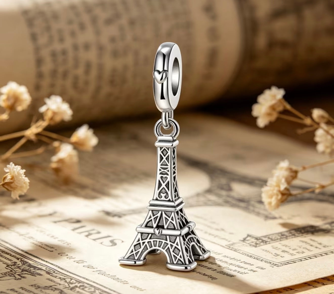 Sterling Silver Eiffel Tower Heart Charm