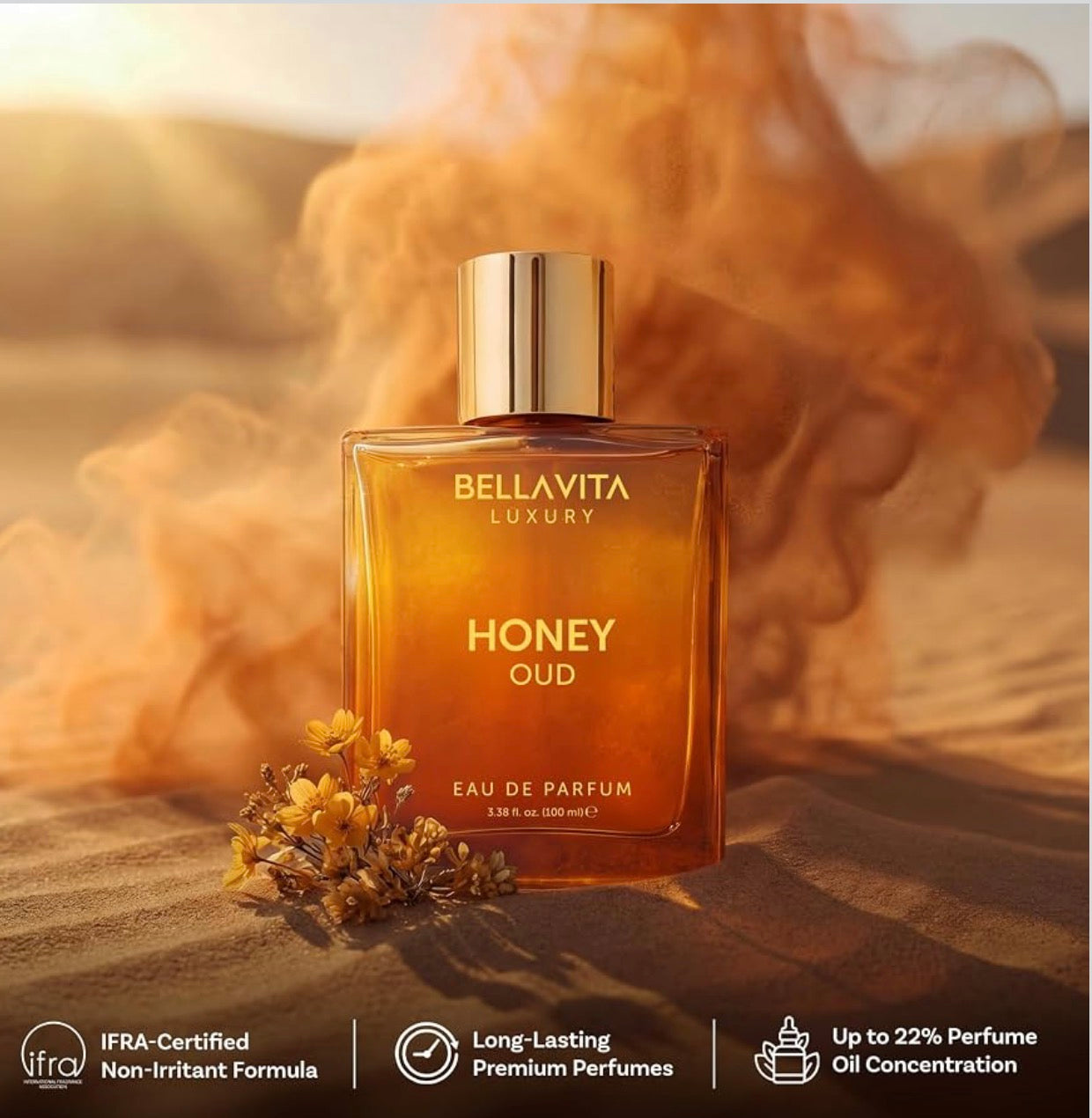 Bellavita Luxury Honey Oud Eau de Parfum | 100ml | Unisex Perfume| Honey, Oud & Amber (3.4 fl.oz.)
