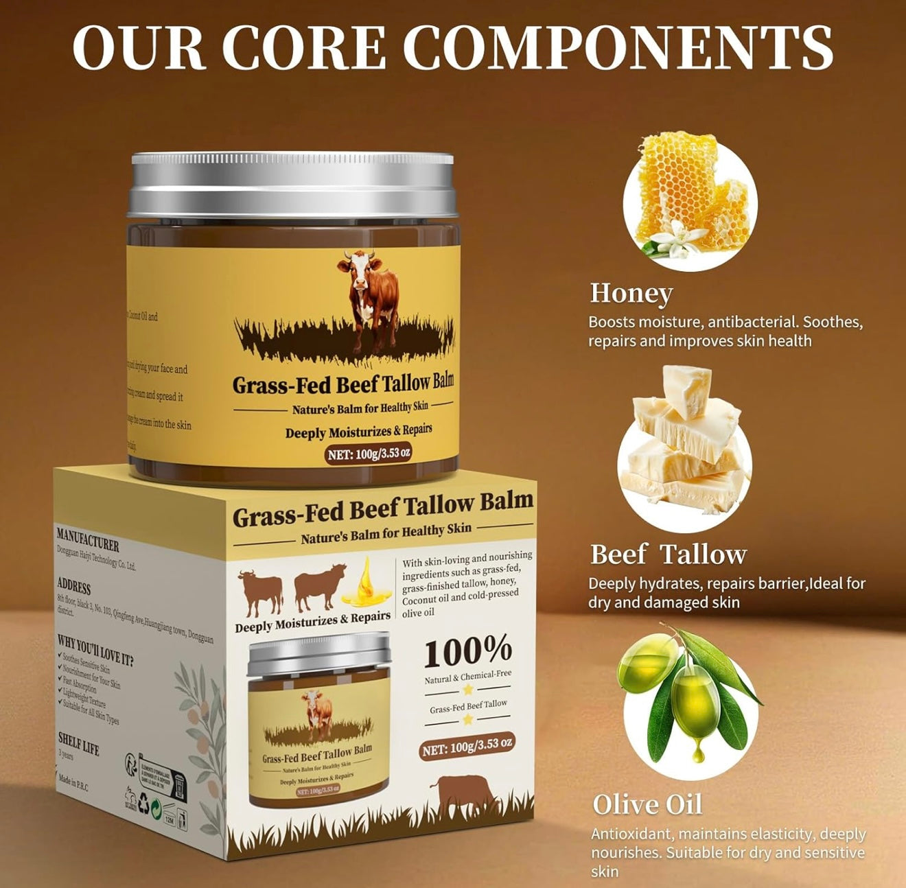 Whipped Organic Beef Tallow & Honey Balm – Deep Moisturizing Face & Body Cream (3.53oz)