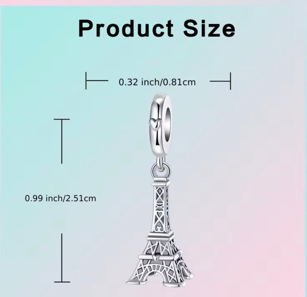 Sterling Silver Eiffel Tower Heart Charm