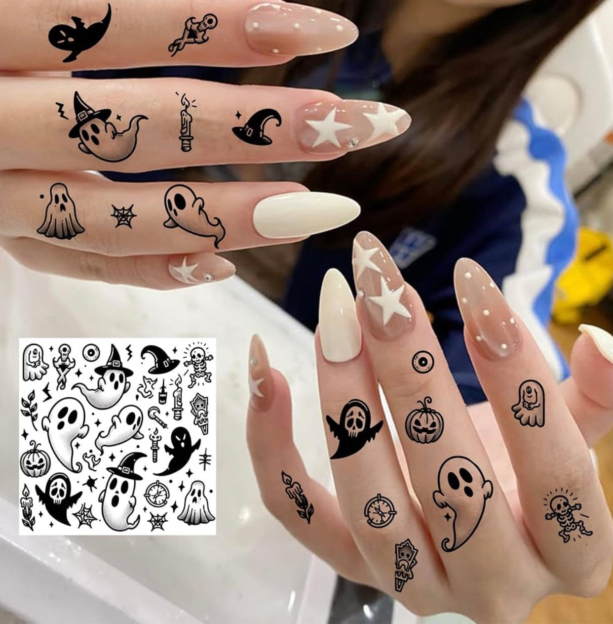 8 Sheets 3D Halloween Spider Web Temporary Tattoos for Face & Body