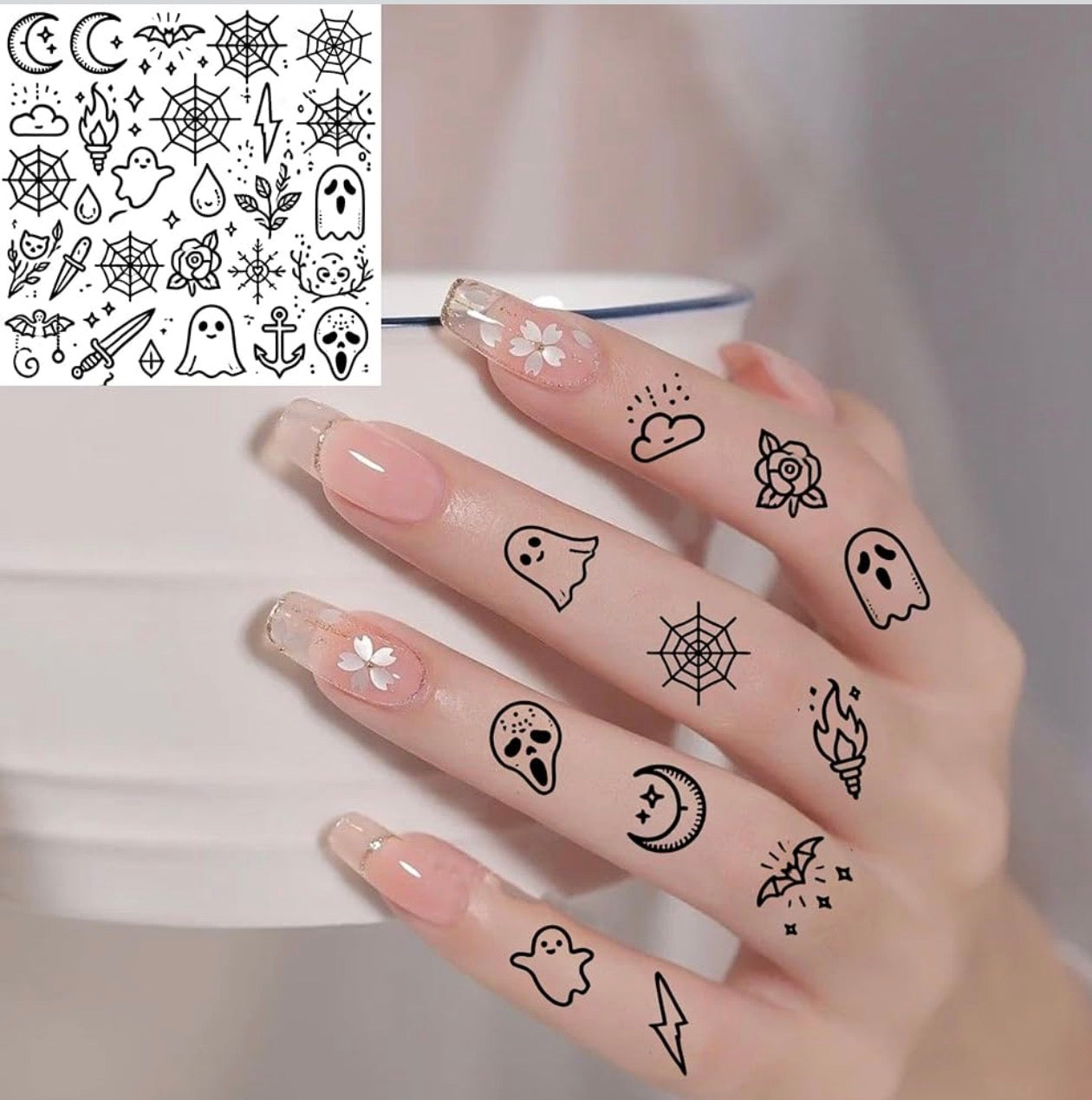 8 Sheets 3D Halloween Spider Web Temporary Tattoos for Face & Body