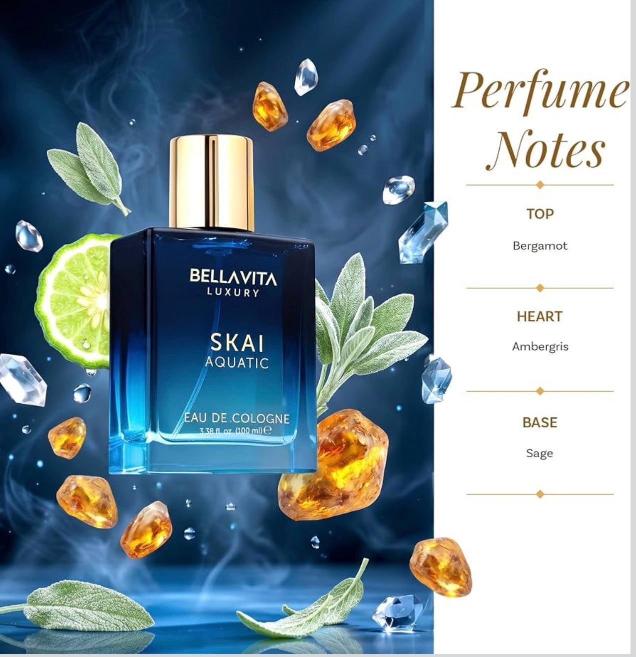 Bellavita Luxury Honey Oud Eau de Parfum | 100ml | Unisex Perfume| Honey, Oud & Amber (3.4 fl.oz.)