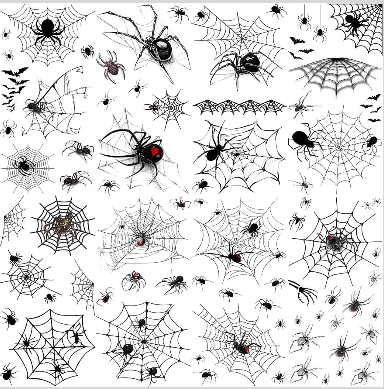 8 Sheets 3D Halloween Spider Web Temporary Tattoos for Face & Body