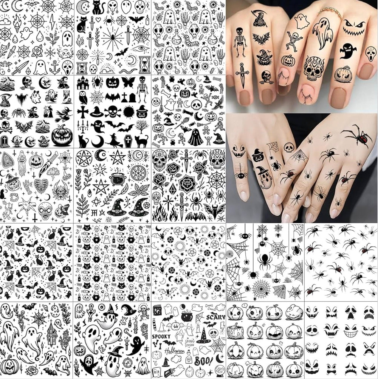 8 Sheets 3D Halloween Spider Web Temporary Tattoos for Face & Body