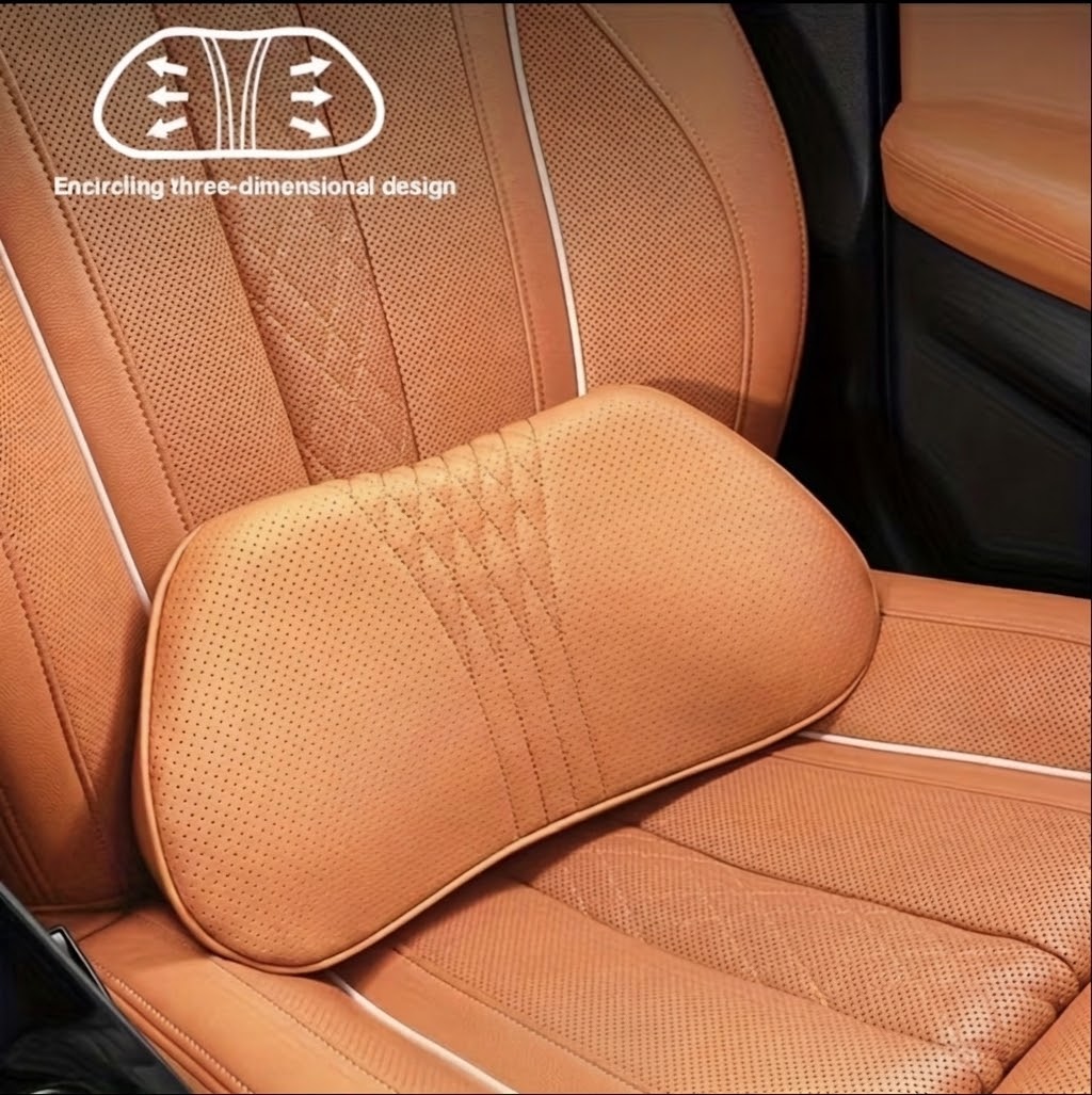 Leather Luxury Car Neck Pillow & Ergonomic Lumbar Support Cushion