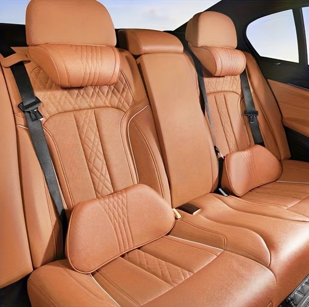 Leather Luxury Car Neck Pillow & Ergonomic Lumbar Support Cushion