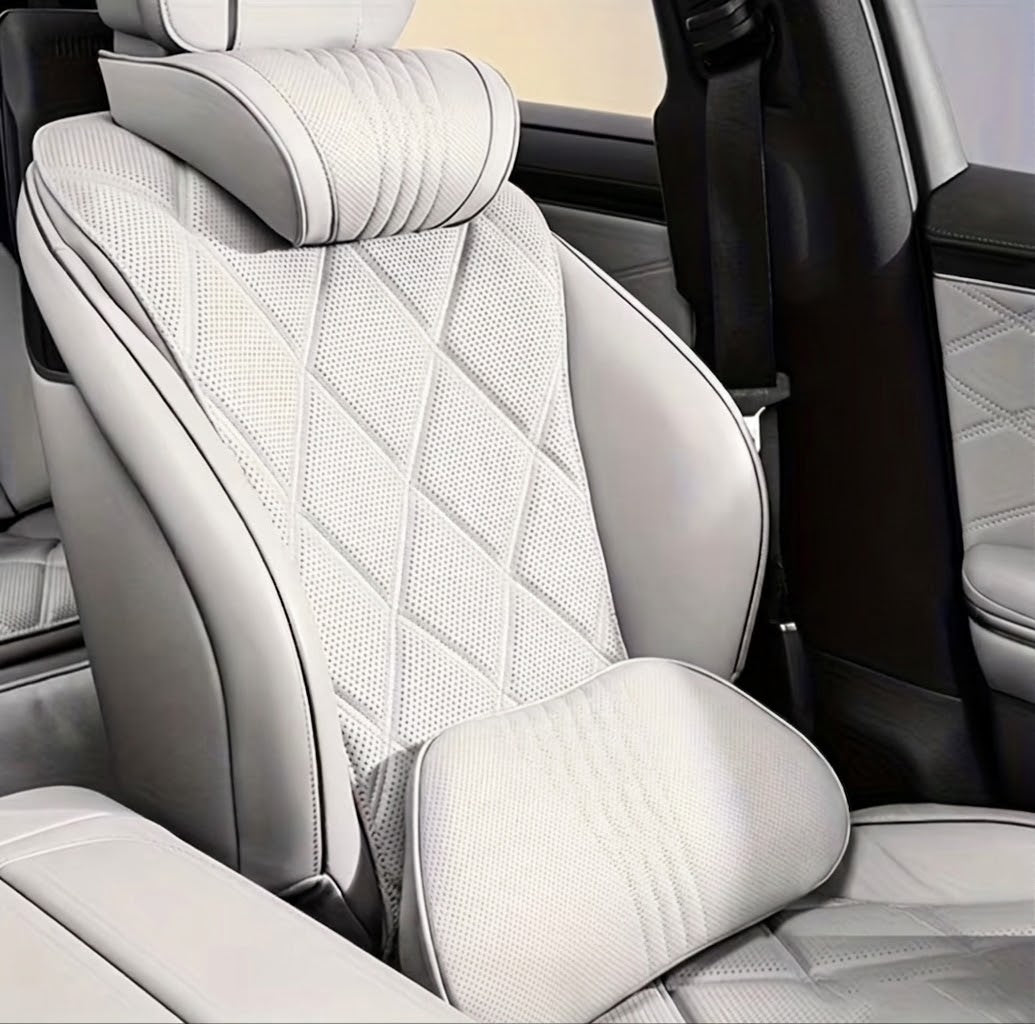 Leather Luxury Car Neck Pillow & Ergonomic Lumbar Support Cushion