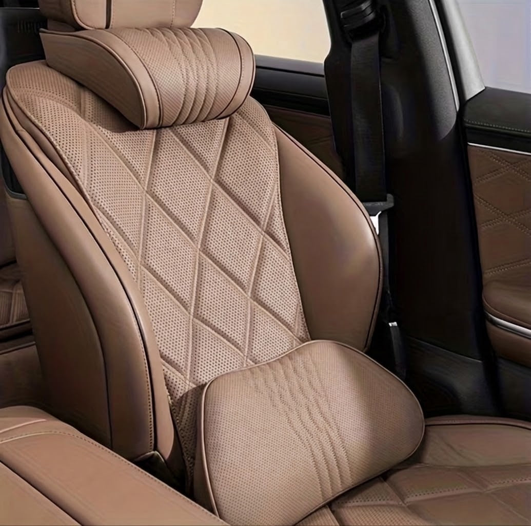 Leather Luxury Car Neck Pillow & Ergonomic Lumbar Support Cushion