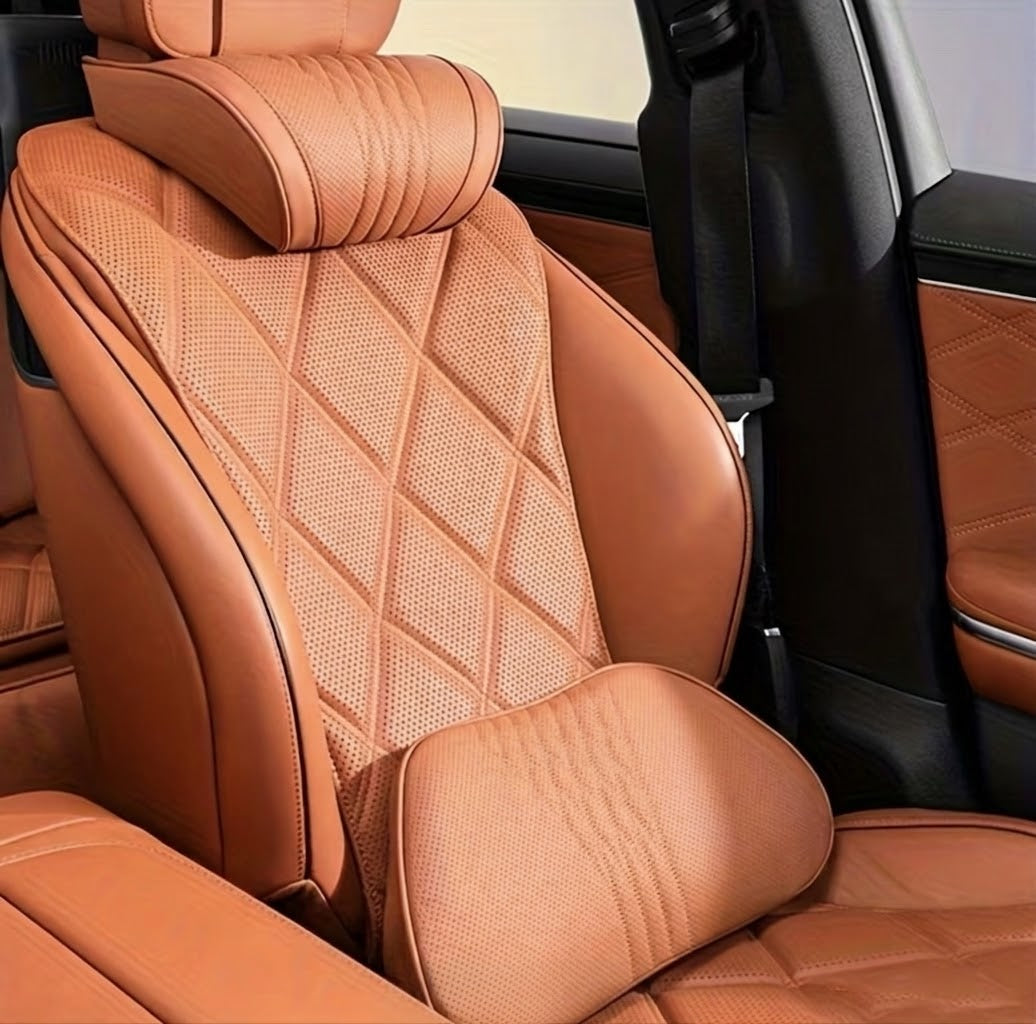 Leather Luxury Car Neck Pillow & Ergonomic Lumbar Support Cushion