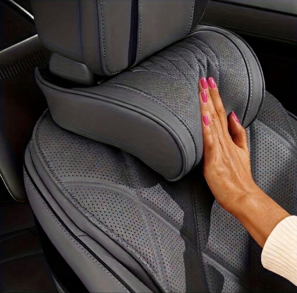 Leather Luxury Car Neck Pillow & Ergonomic Lumbar Support Cushion