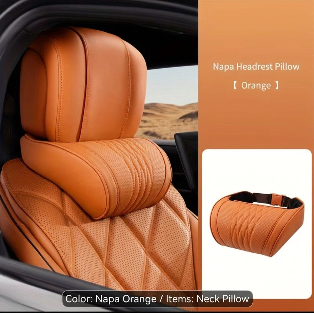 Leather Luxury Car Neck Pillow & Ergonomic Lumbar Support Cushion