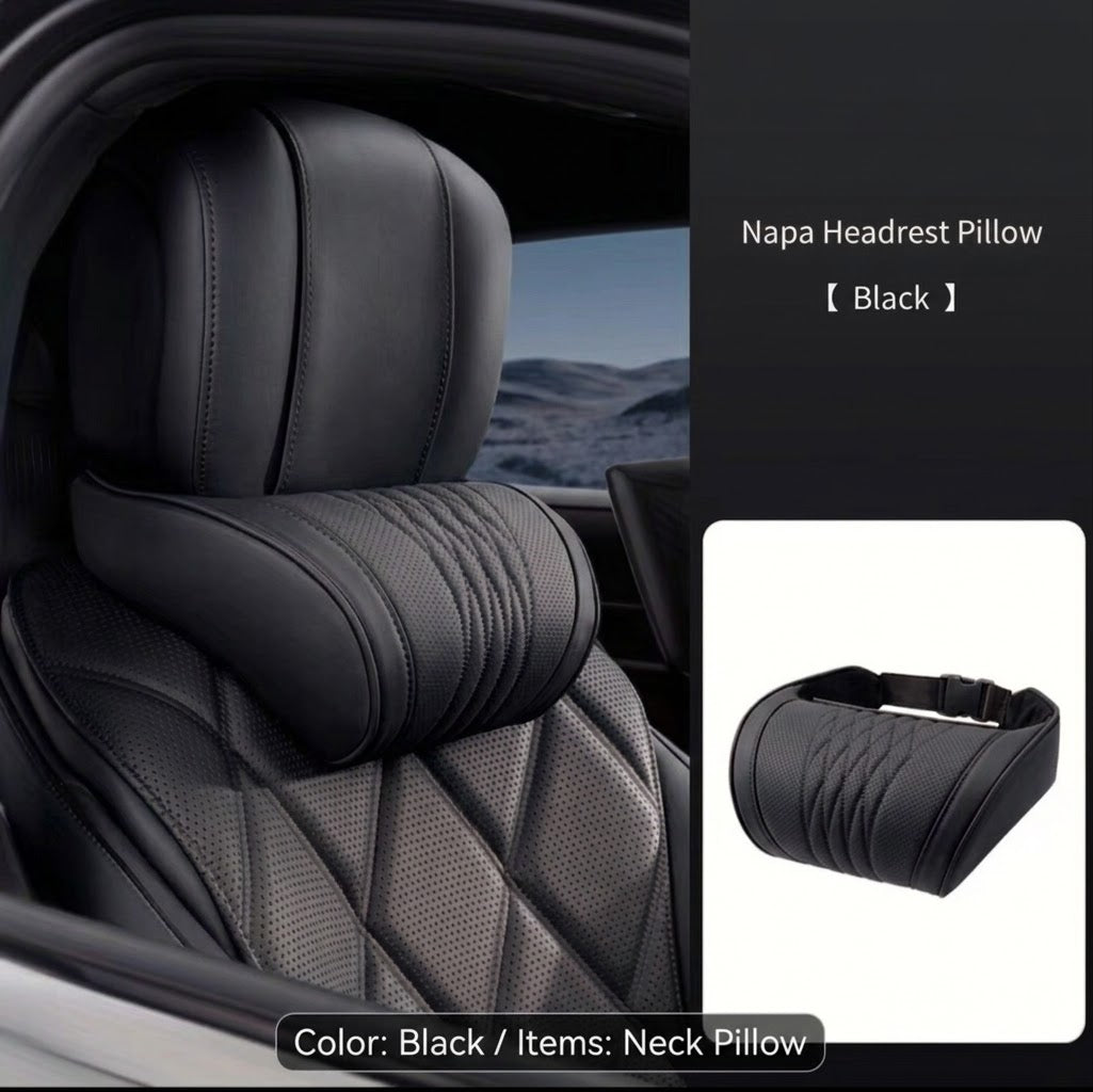Leather Luxury Car Neck Pillow & Ergonomic Lumbar Support Cushion