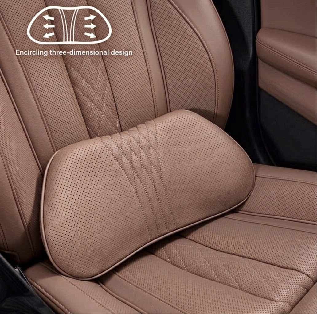 Leather Luxury Car Neck Pillow & Ergonomic Lumbar Support Cushion