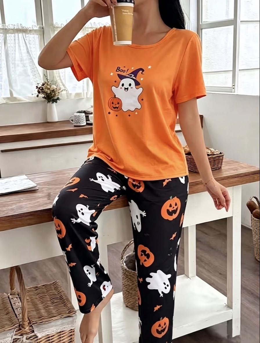 Spooky Cozy Women's Halloween Ghost & Pumpkin Loungewear Set