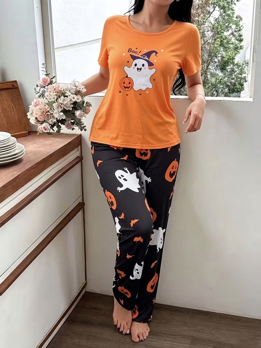 Spooky Cozy Women's Halloween Ghost & Pumpkin Loungewear Set