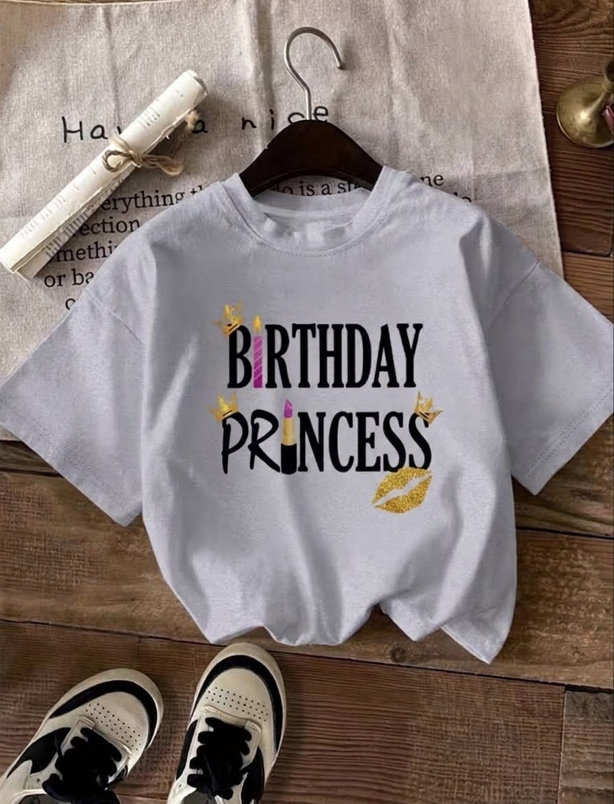 Women's "Birthday Girl" Crown & Lipstick Graphic Crewneck Short Sleeve T-Shirt