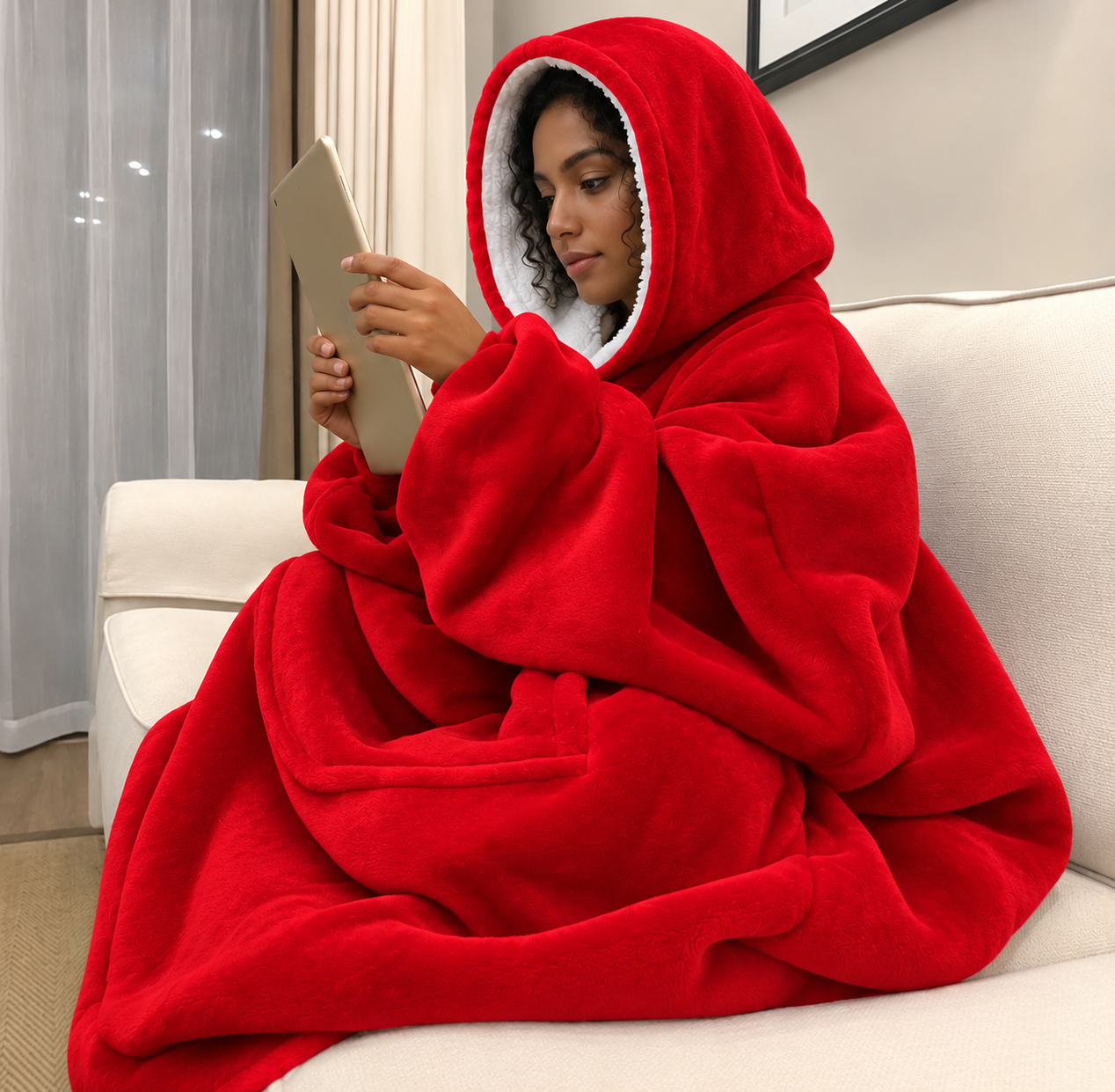 Ultra-Soft Oversized Reversible Wearable Blanket Hoodie with Front Pocket – Includes Cozy Winter Socks