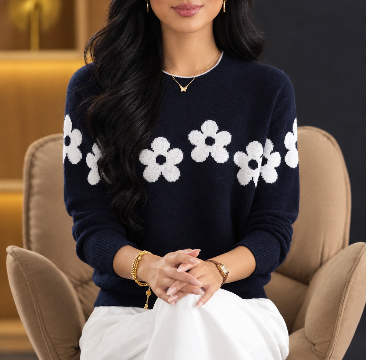 Women’s Cashmere-Feel Knit Sweater – Elegant, Loose-Fit Long Sleeve