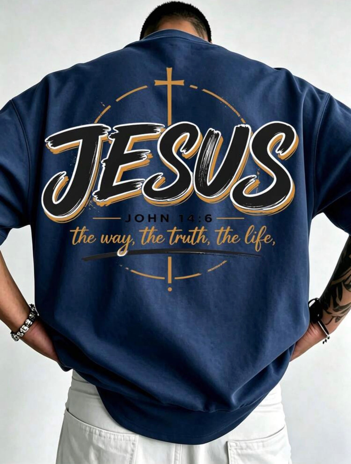 Men’s Faith Graphic T-Shirt – “Walk by Faith, Not by Sight” Bible Verse Tee, Front and Back Print, Short Sleeve Cotton Religious Streetwear