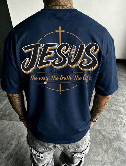 Men’s Faith Graphic T-Shirt – “Walk by Faith, Not by Sight” Bible Verse Tee, Front and Back Print, Short Sleeve Cotton Religious Streetwear