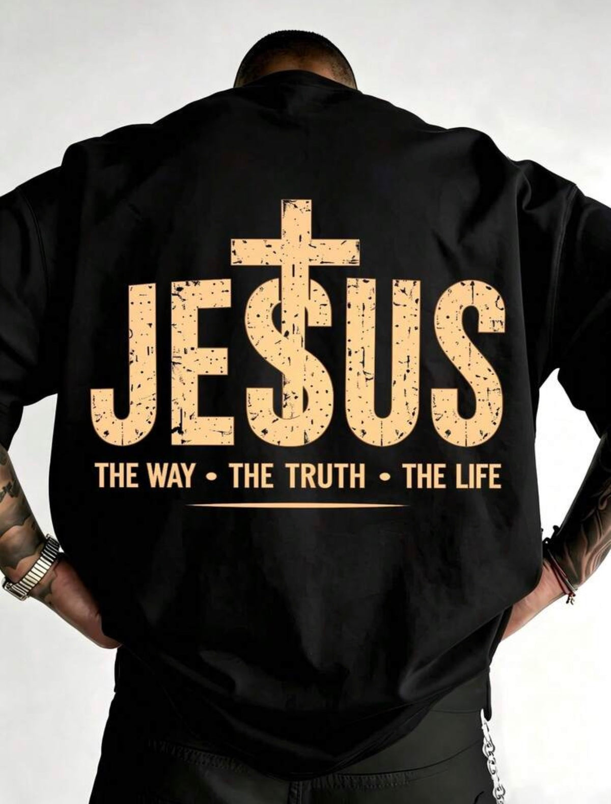 Men’s Faith Graphic T-Shirt – “Walk by Faith, Not by Sight” Bible Verse Tee, Front and Back Print, Short Sleeve Cotton Religious Streetwear