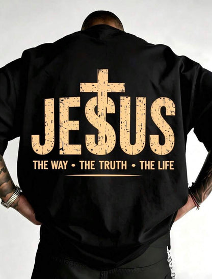 Men’s Faith Graphic T-Shirt – “Walk by Faith, Not by Sight” Bible Verse Tee, Front and Back Print, Short Sleeve Cotton Religious Streetwear