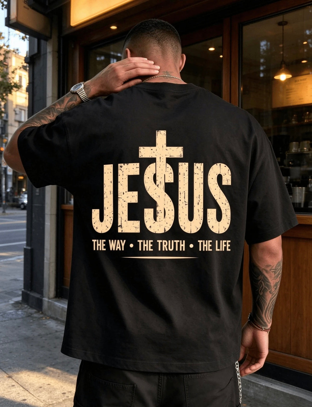 Men’s Faith Graphic T-Shirt – “Walk by Faith, Not by Sight” Bible Verse Tee, Front and Back Print, Short Sleeve Cotton Religious Streetwear