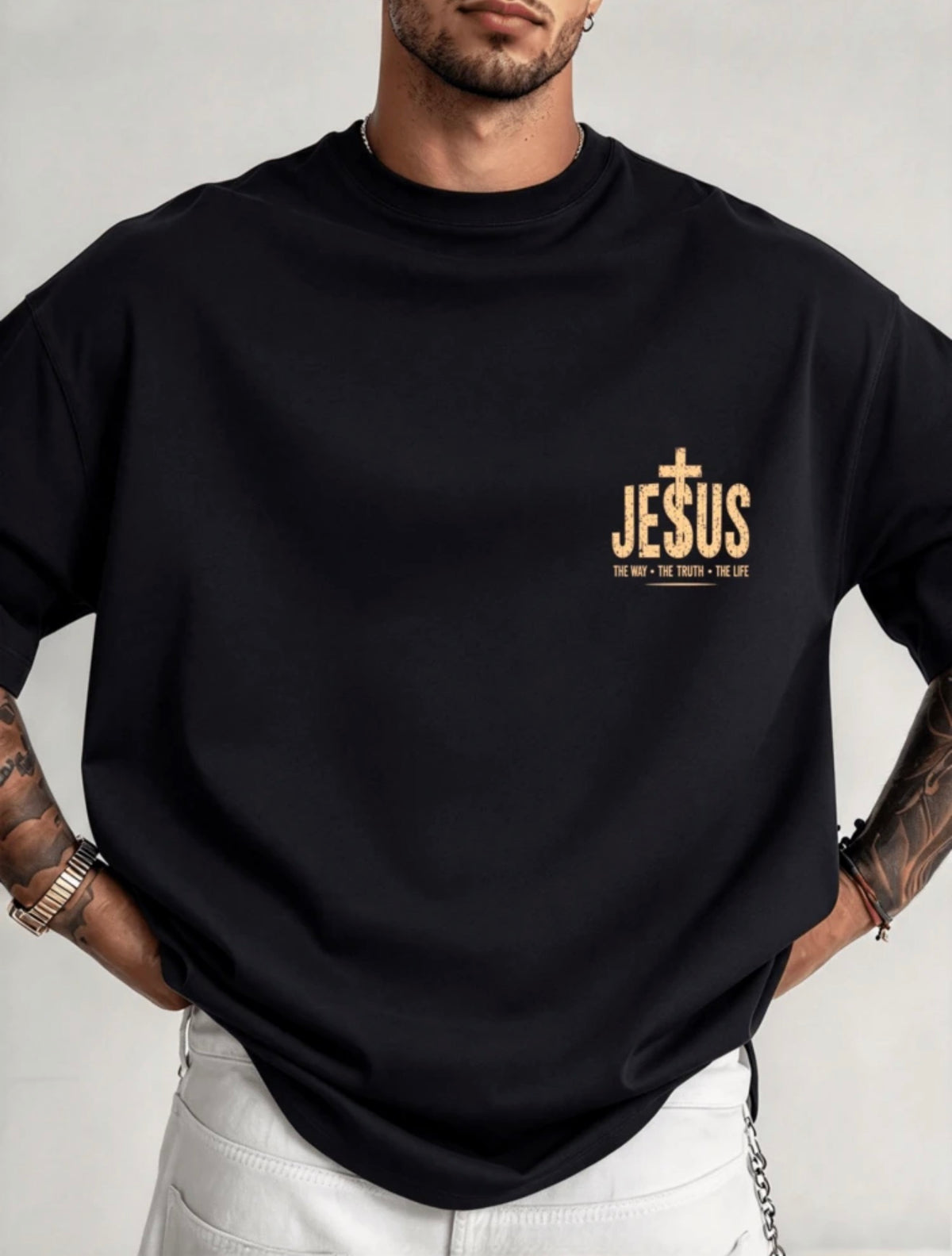 Men’s Faith Graphic T-Shirt – “Walk by Faith, Not by Sight” Bible Verse Tee, Front and Back Print, Short Sleeve Cotton Religious Streetwear