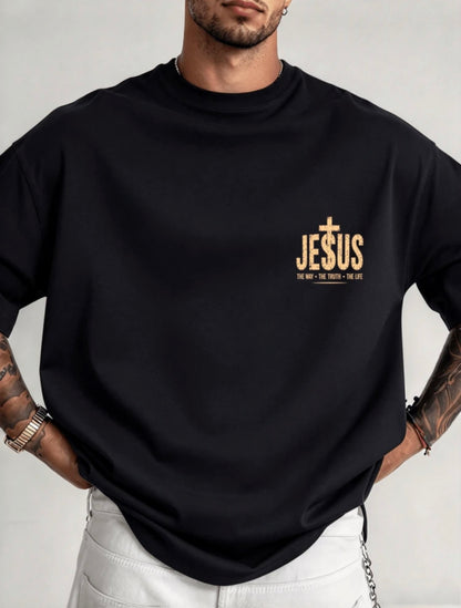 Men’s Faith Graphic T-Shirt – “Walk by Faith, Not by Sight” Bible Verse Tee, Front and Back Print, Short Sleeve Cotton Religious Streetwear