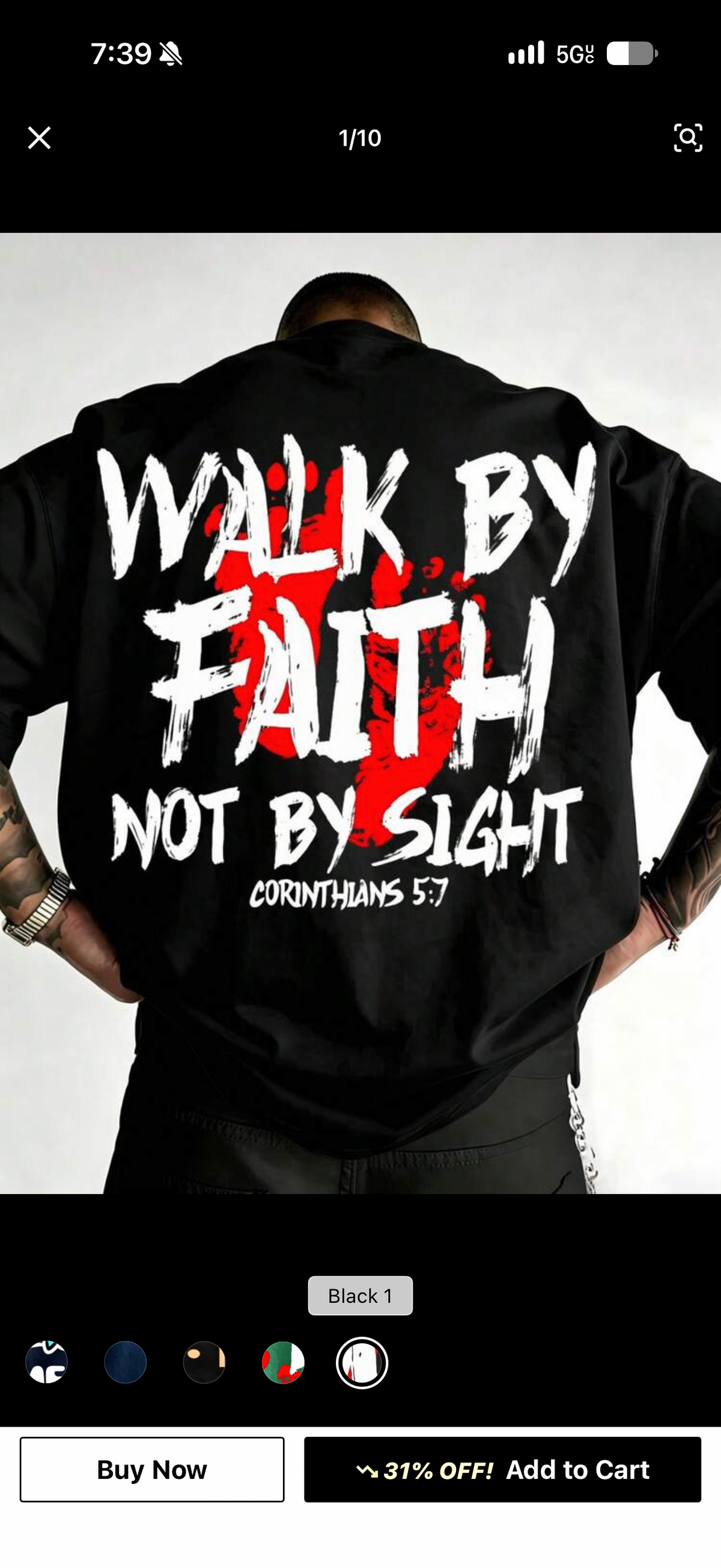 Men’s Faith Graphic T-Shirt – “Walk by Faith, Not by Sight” Bible Verse Tee, Front and Back Print, Short Sleeve Cotton Religious Streetwear