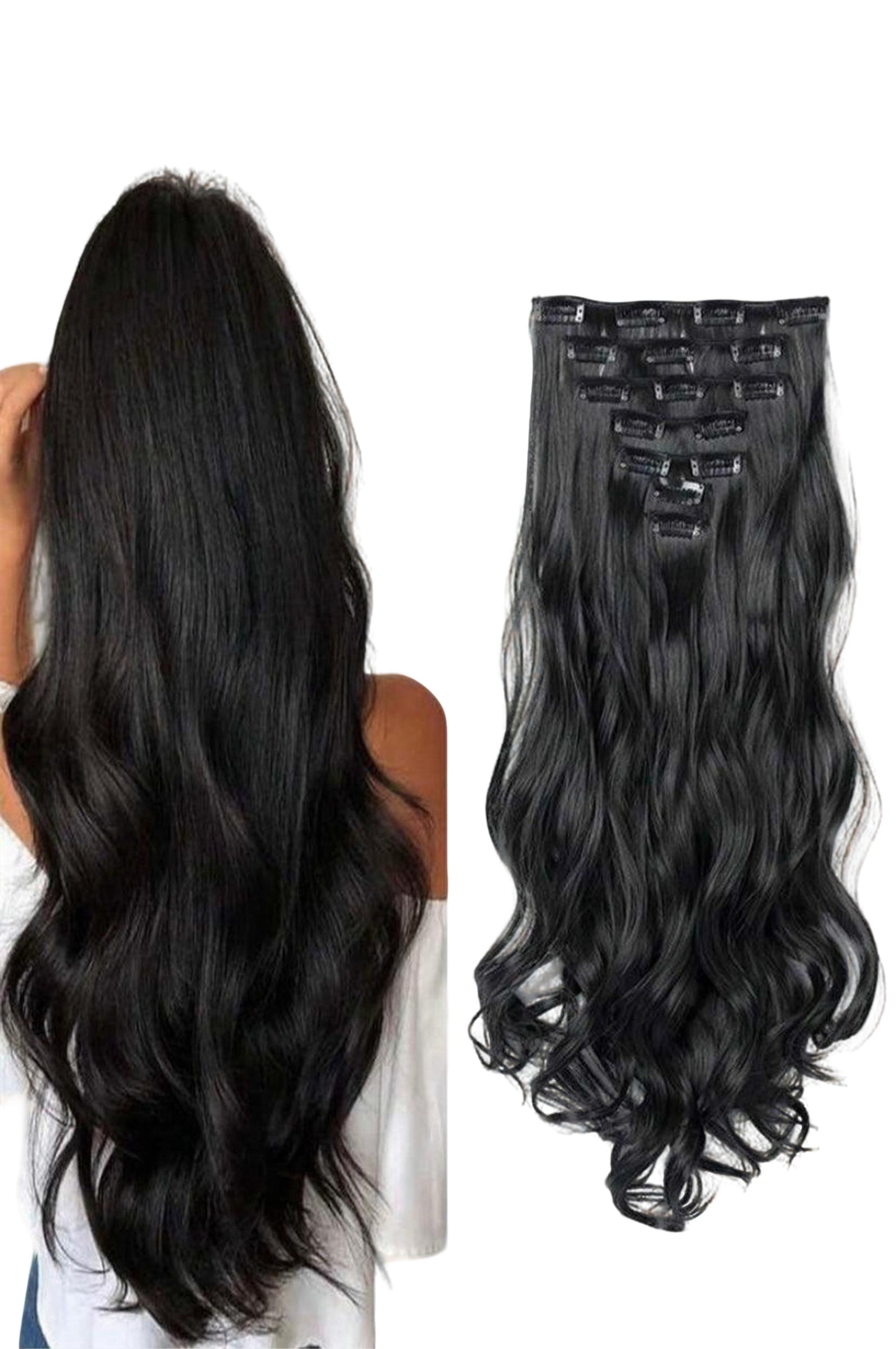 Long Wavy Clip-In Hair Extensions, 7pcs/Set