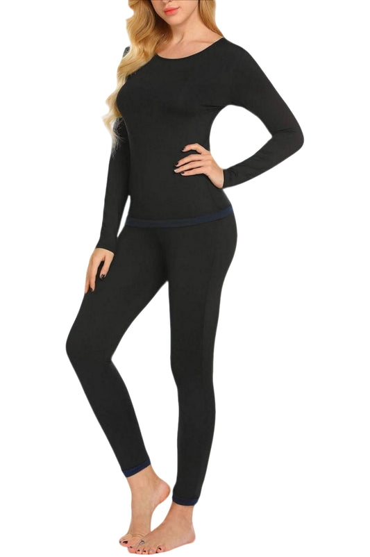 Thermal Underwear Sets Long Johns Base Layer Lightweight Thermals 2 Pieces Set-Black