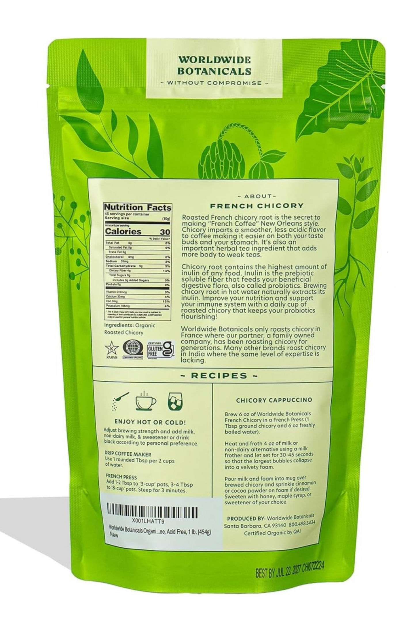 Chicory Root, 1 Pound - Brew Like Coffee, Blend Roasted Chicory Root With Coffee, Prebiotic, Acid Free, Caffeine Free, Kosher